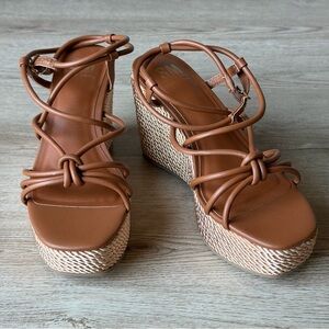 SM New York Strappy Wedge Sandals | Brown Braided Platform | Size 6.5M